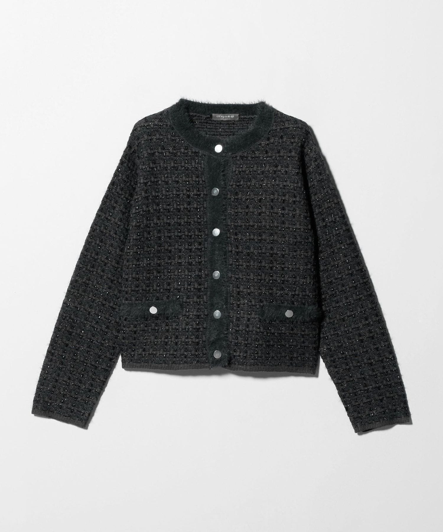 ジャケットライク ショートカーディガン / ブラック ツイードライク カーディガンジャケット ＜A DAY IN THE LIFE＞
