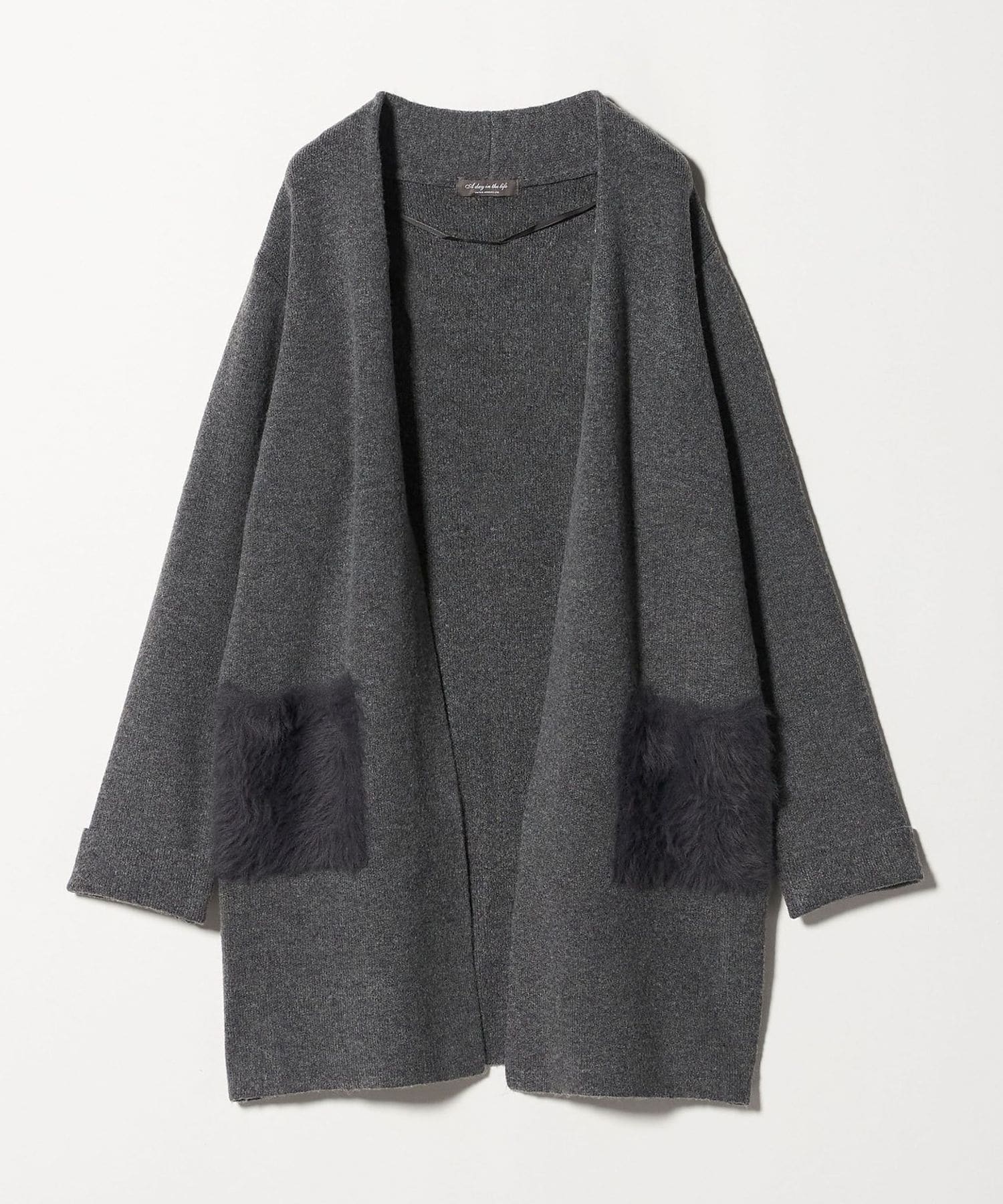 ユナイテッドアローズ 黒ニットカーディガン ファーポケット付き ファーポケット ロングカーディガン ＜A DAY IN THE LIFE＞