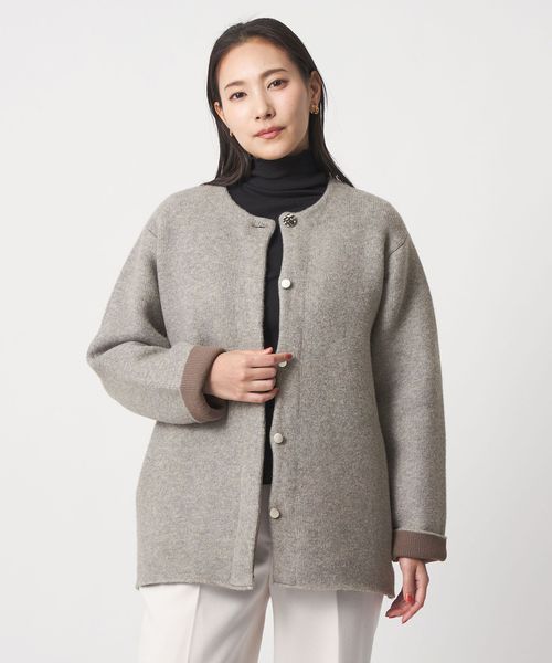 A DAY IN THE LIFE/ダブルフェイス ニット ショートコート ＜A DAY IN THE LIFE＞/ノーカラーコート
