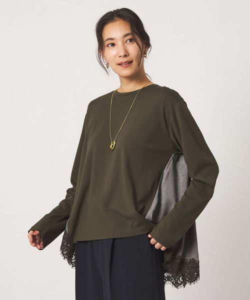 A DAY IN THE LIFE/ポンチ×サテン レースフレアカットソー  ＜A DAY IN THE LIFE＞/Tシャツ / カットソー