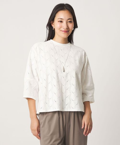 A DAY IN THE LIFE/リーフジャガード ランタンスリーブ プルオーバー 7分袖 ＜A DAY IN THE LIFE＞/Tシャツ / カットソー