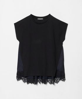 A DAY IN THE LIFE/カット×サテン ヘムフレア レースカットソー ブラック＆グレー ＜A DAY IN THE LIFE＞/Tシャツ / カットソー