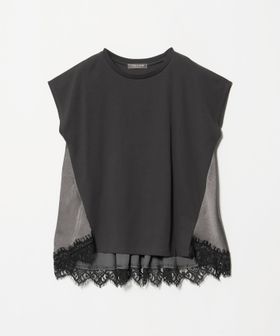 A DAY IN THE LIFE/カット×サテン ヘムフレア レースカットソー ブラック＆グレー ＜A DAY IN THE LIFE＞/Tシャツ / カットソー