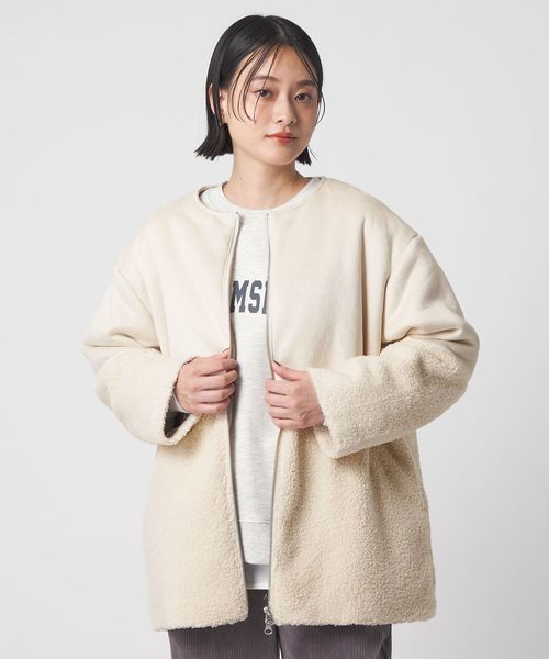 A DAY IN THE LIFE/フェイクムートン ボア ノーカラーコート ＜A DAY IN THE LIFE＞/ボア / フリースジャケット