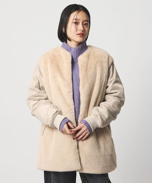 A DAY IN THE LIFE/フェイクファー×ナイロン コンビブルゾン ＜A DAY IN THE LIFE＞/中綿 / キルティングジャケット