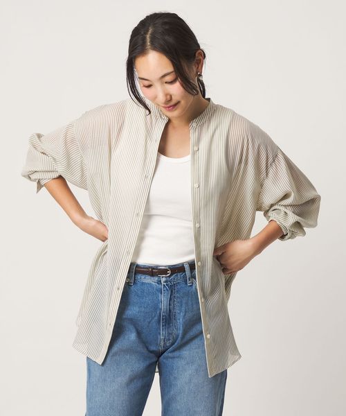 A DAY IN THE LIFE/シアーストライプ バンドカラーシャツ ＜A DAY IN THE LIFE＞/シャツ / ブラウス