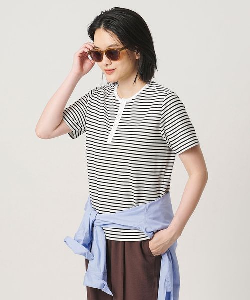 A DAY IN THE LIFE/ミニワッフル ヘンリーネック ボーダーTシャツ ＜A DAY IN THE LIFE＞/Tシャツ / カットソー