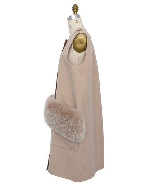 Drawer ドゥロワー ウールコート　３６　ファー 中古・古着通販】DRAWER (ドゥロワー) ムートンVネックコート ベージュ