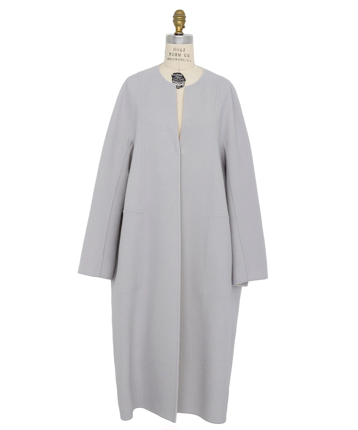 Drawer 配色リバーノーカラーコート 36・グレー ウールリバー ノー