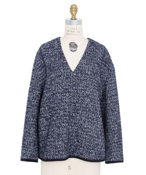 WINTER1 Tweed V neck blouse