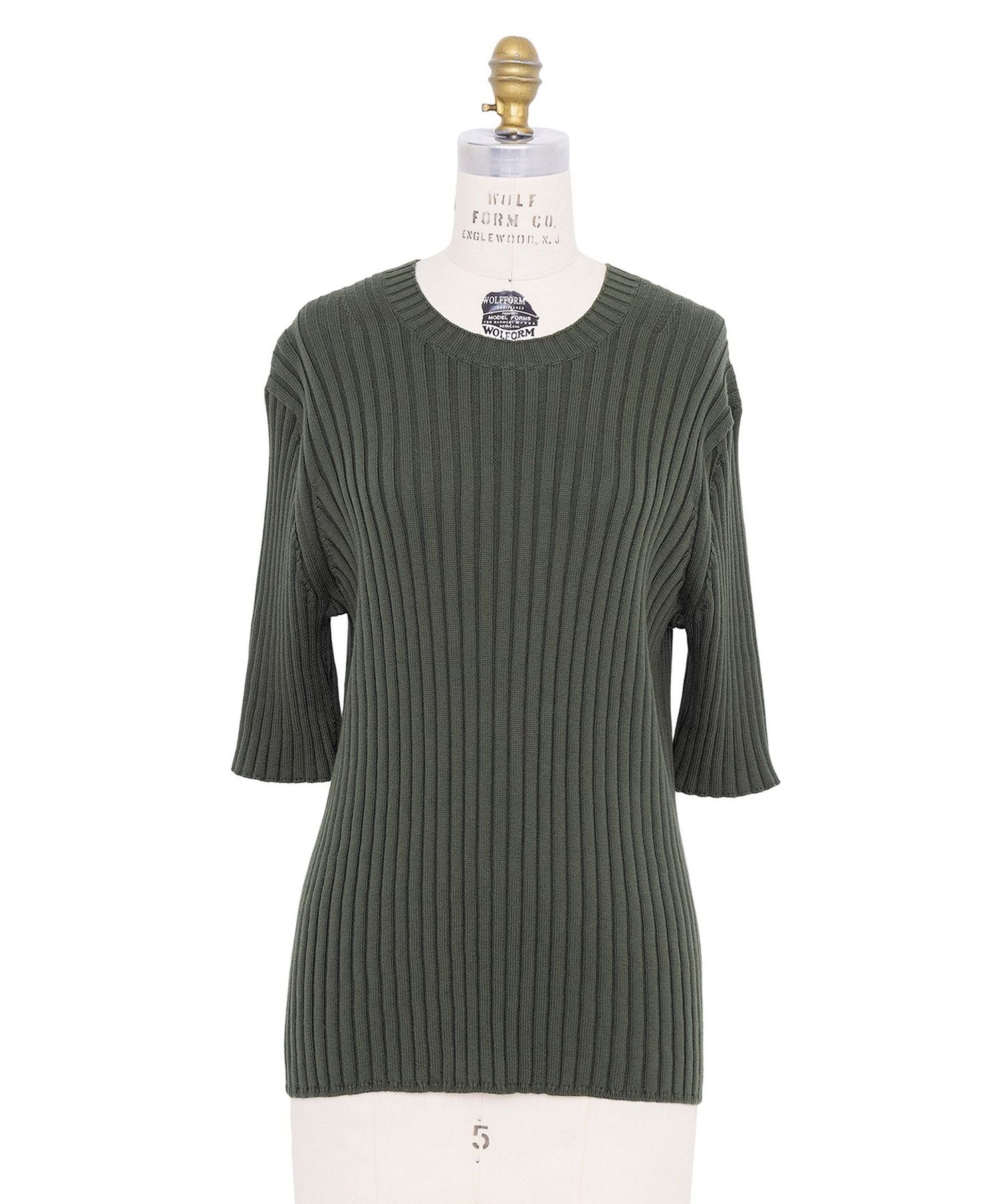 FALL2 コットンカシミヤリブハーフスリーブニット 