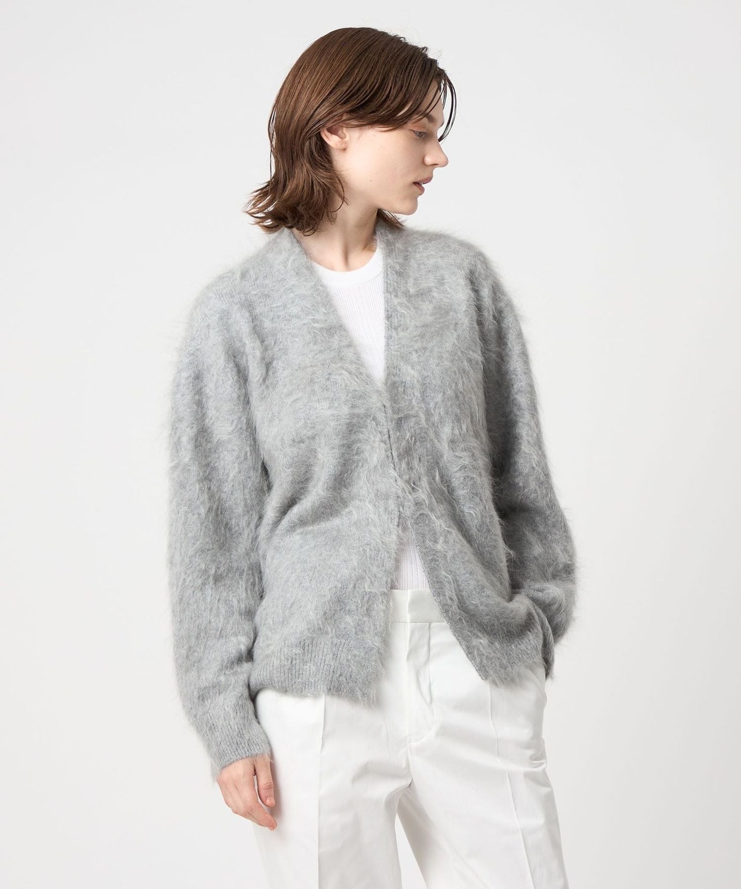 カシミヤ ファー カーディガン Vネック PRE カシミヤファーVネックカーディガン