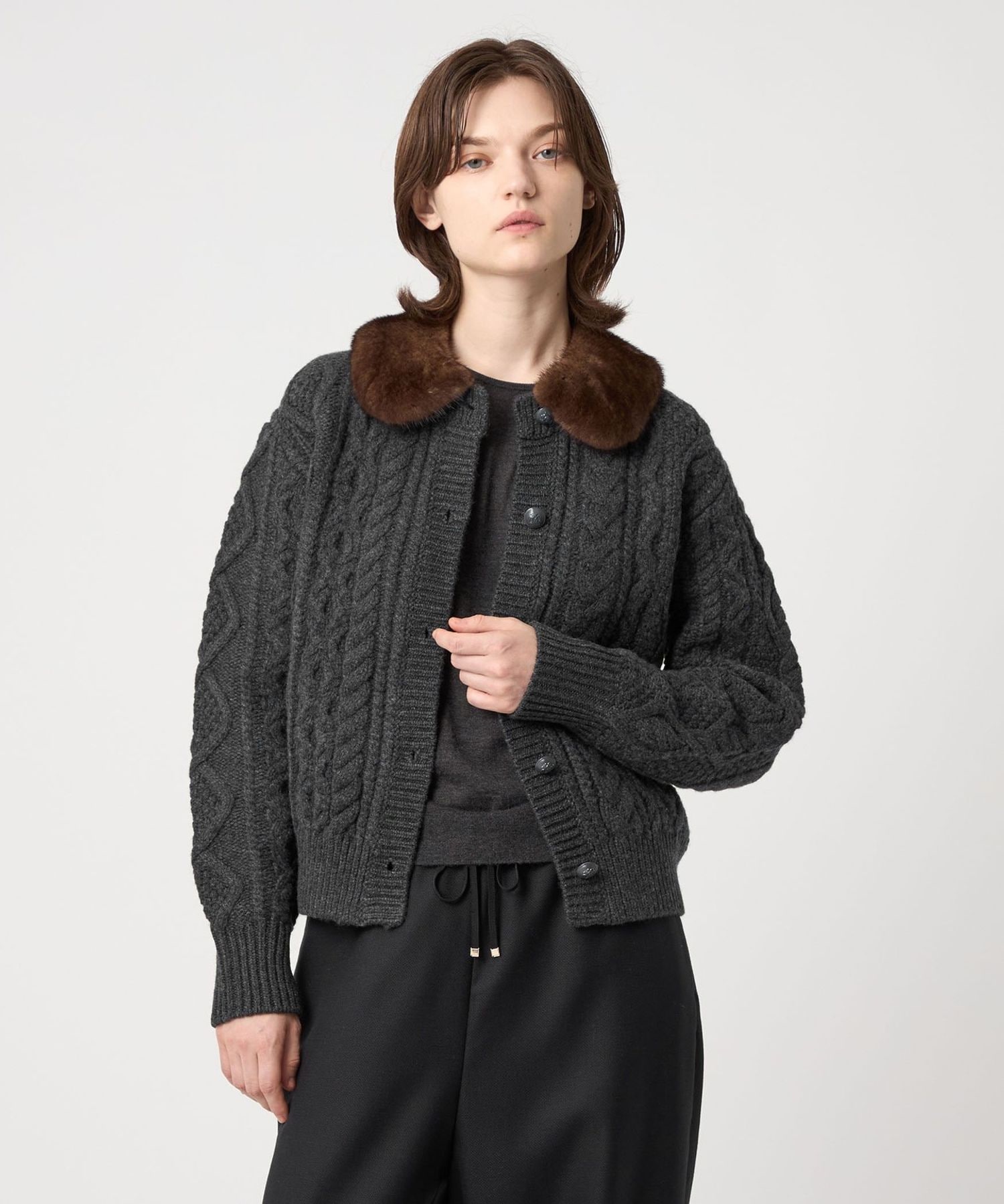 PRE ケーブルミンクカラーカーディガン