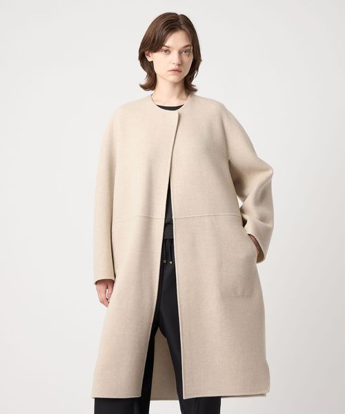 【限定値下げ！】united arrows BY ツイルダブルノーカラーコート FALL バイカラーケヌキノーカラーコート