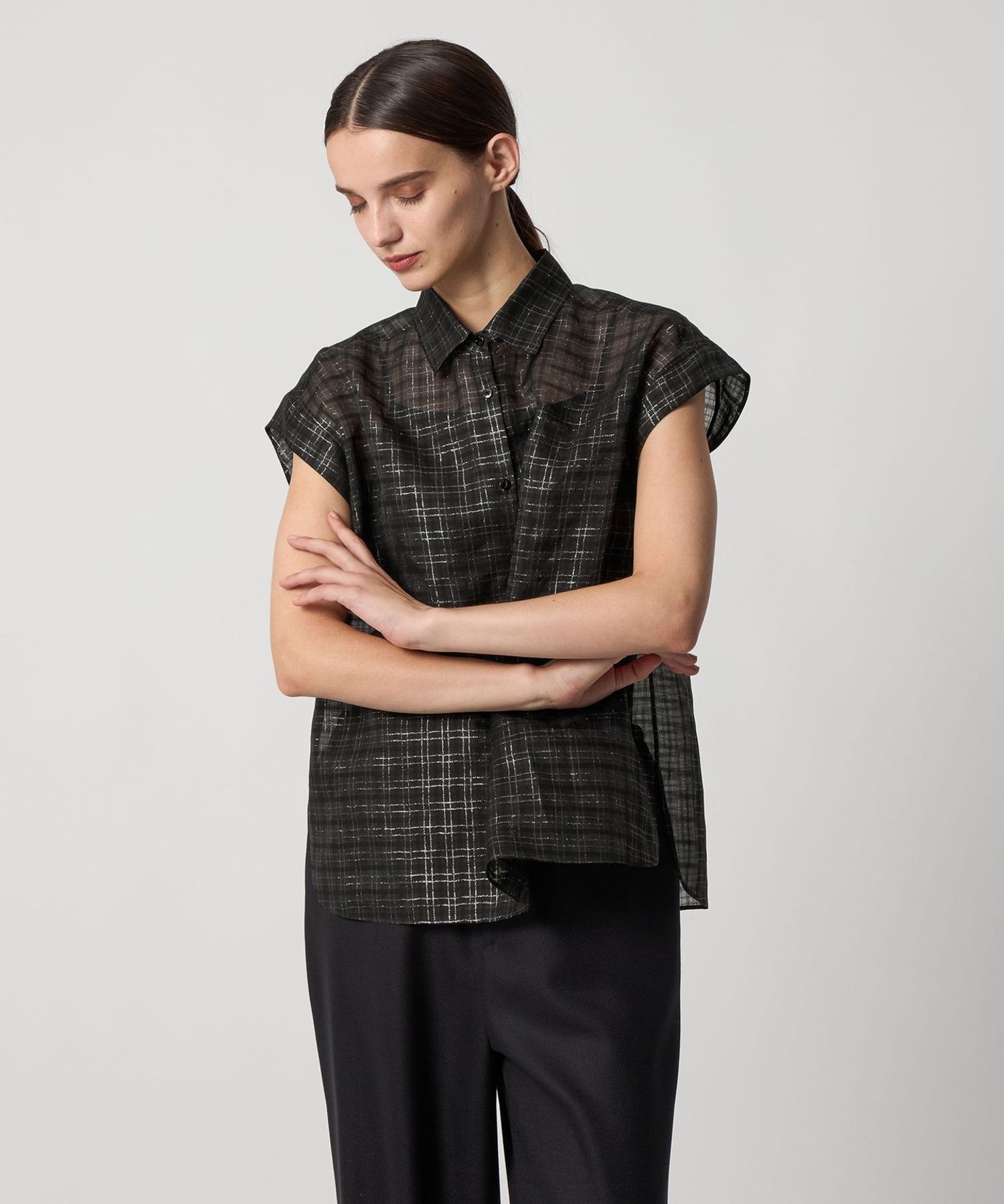 週末値下げ Drawer ドロワー ラメチェックブラウス サイズ38 週末値下げ Drawer ドロワー ラメチェックブラウス サイズ38