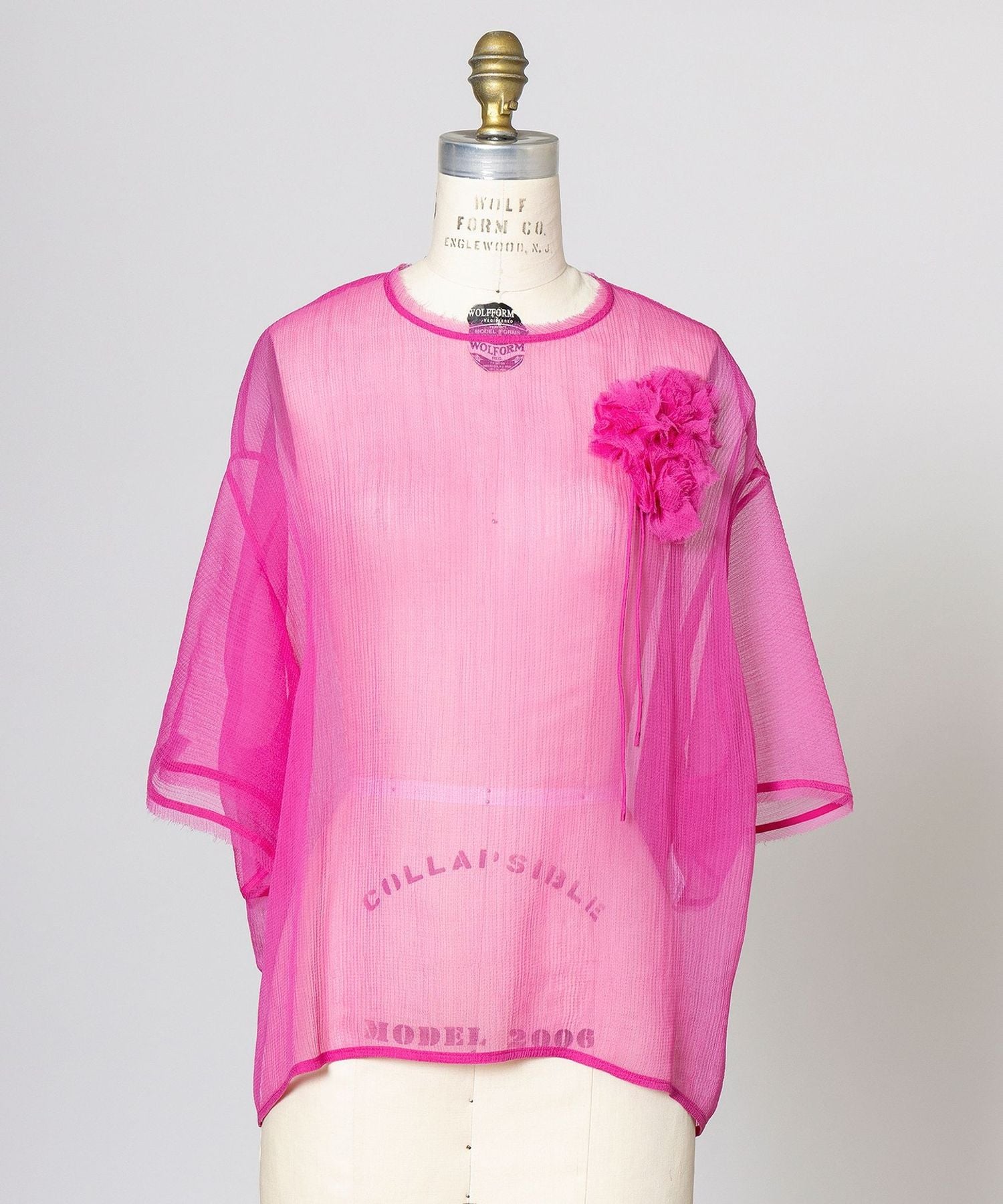 ♦✤pink9614✤♦ポケットフリル❁ジョーゼット❇シフォン❁フレア PRE ジョーゼットコサージュブラウス