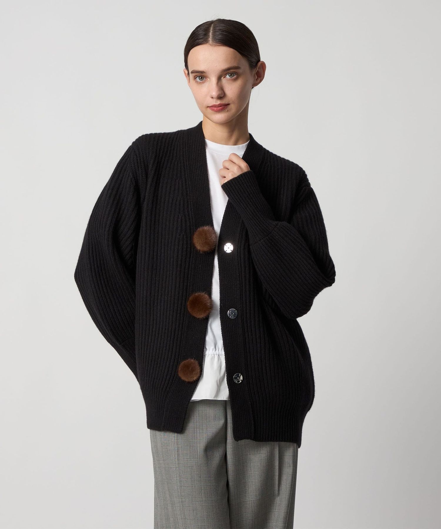 【新品同様】ドゥロワー　カシミヤ　ミンク　カーディガン　キャメル　ウール Drawer / ドゥロワー | 7G カシミヤ Vネック カーディガン | 1