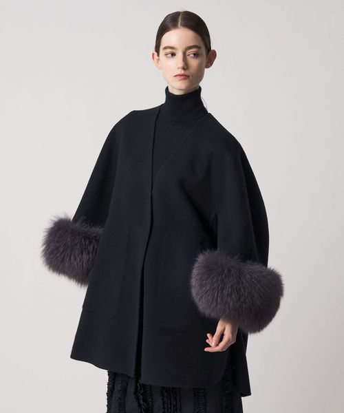 DRAWER/WINTER1 ビーバーケヌキファージャケット（NAVY）/ノーカラーコート