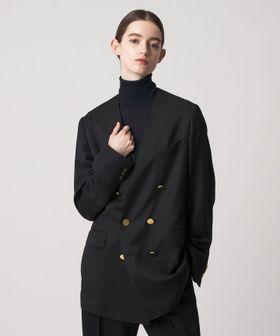 DRAWER/FALL2 ツイルVネックジャケット/ノーカラージャケット