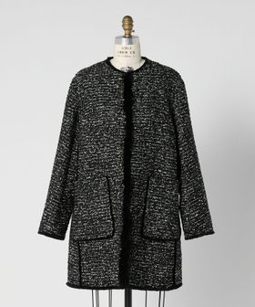 DRAWER/FALL2 ツイードフリンジノーカラーコート/ノーカラーコート