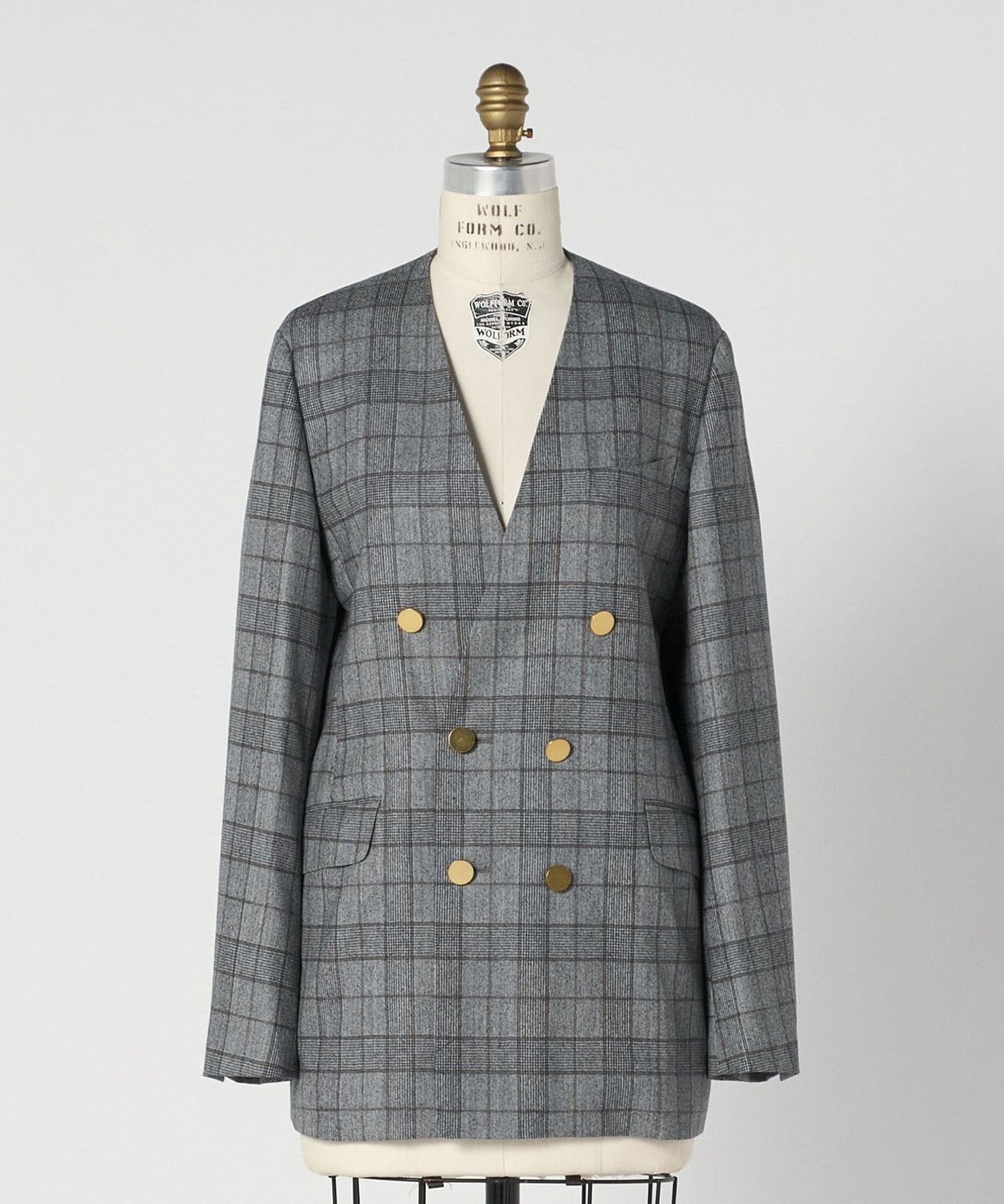 FALL2 グレンチェックVネックジャケット