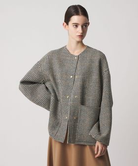 DRAWER/WINTER1 グレンチェックケヌキノーカラージャケット/ノーカラーコート