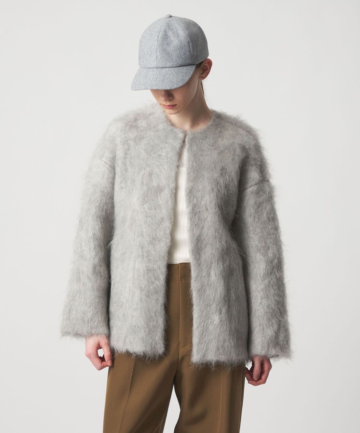 WINTER2 モヘヤノーカラーニットジャケット