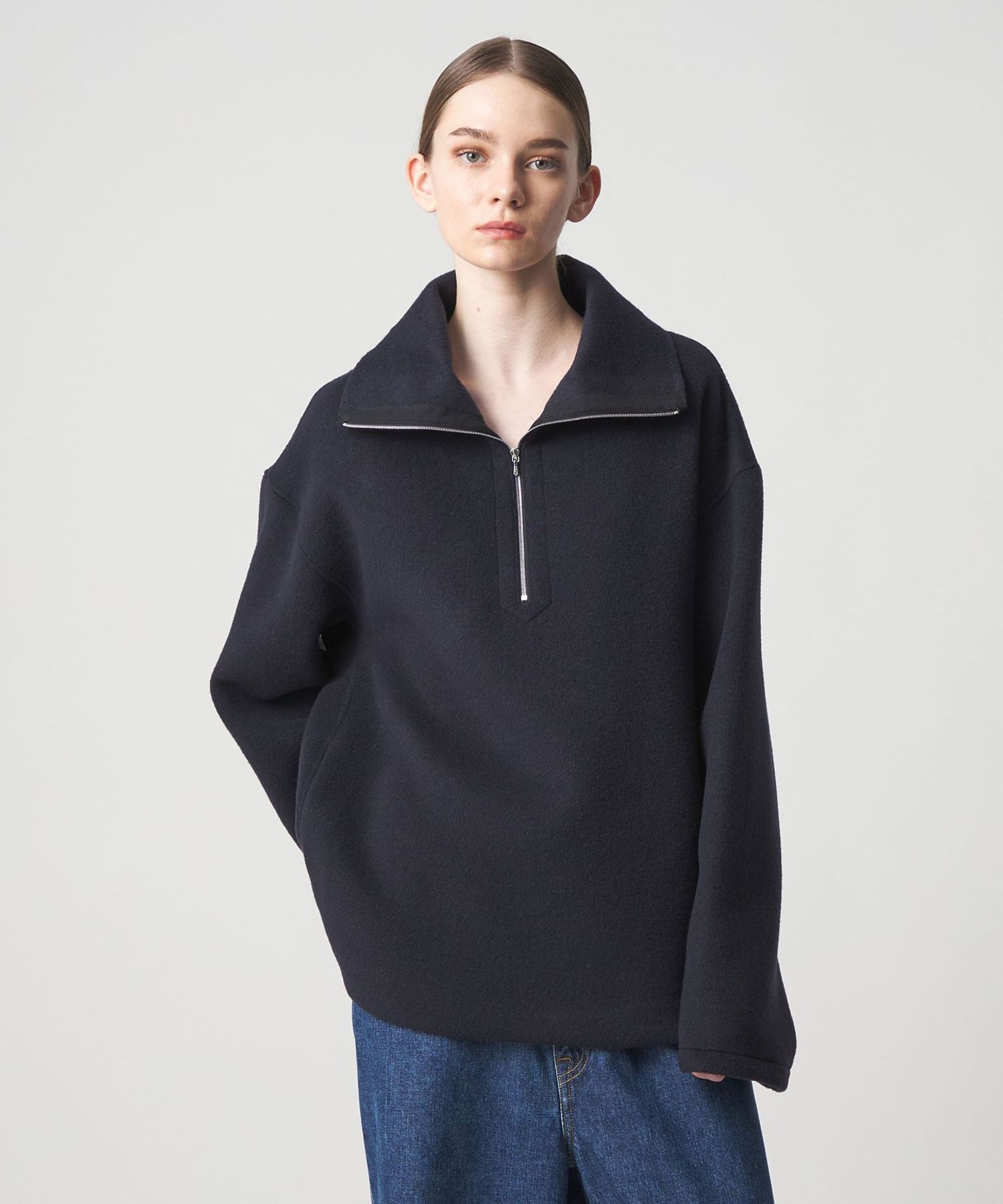 WINTER3 カシミヤウールハーフジップトップス