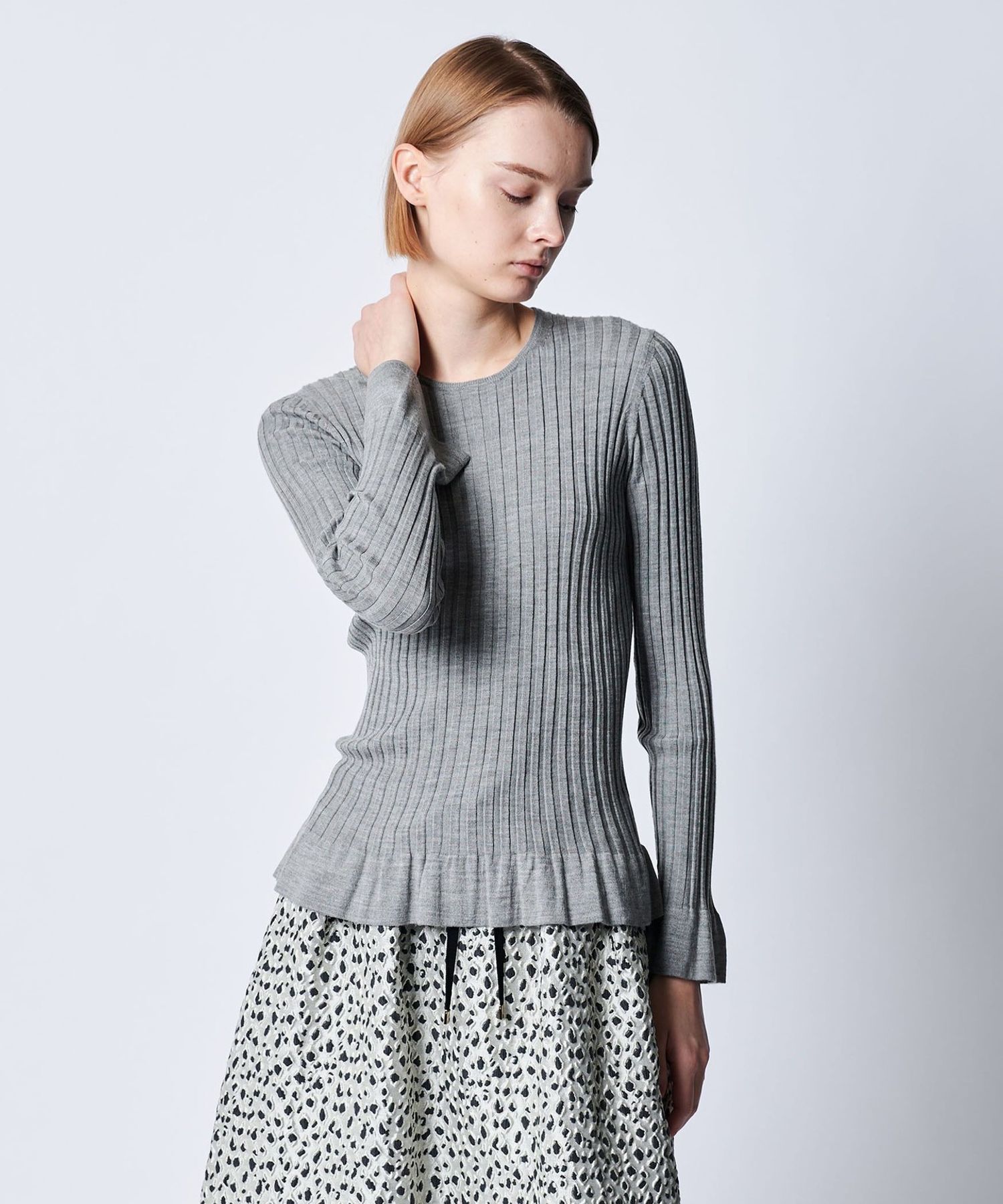 Drawer - RESORT1 18Gペプラムリブクルーニット RESORT1 18Gペプラムリブクルーニット