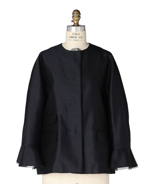 DRAWER/SPRING シャンタンフリルジャケット/ノーカラージャケット