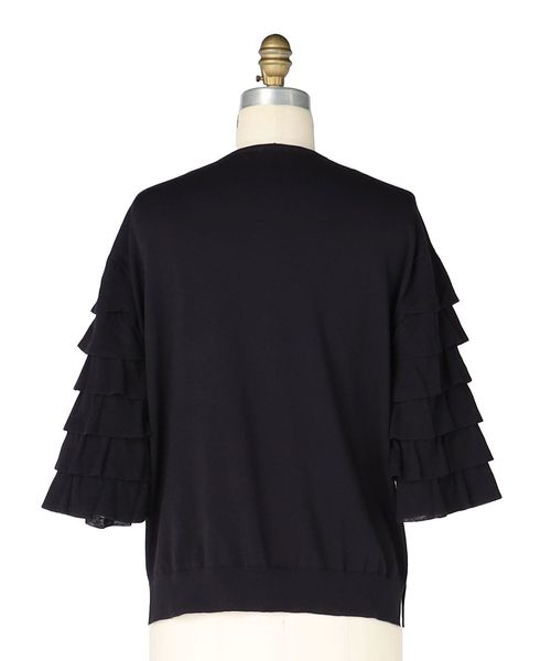 ドゥロワー Drawer 18Gフリルクルーネックショートスリーブニット カットソー カシミヤ 2 黒 /MI ■OS レディース SUMMER 18Gフリルショートスリーブニット