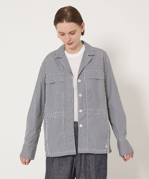 【美品】ミツミネ　インナーストライプ柄　高級オープンカラージャケット　完売品 SUMMER オープンカラーストライプシャツジャケット