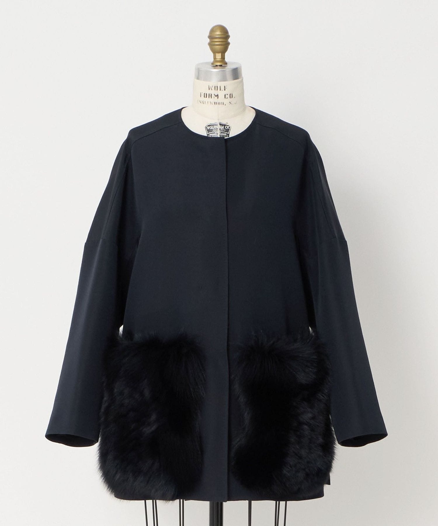 FALL1 ファーポケットノーカラーコート
