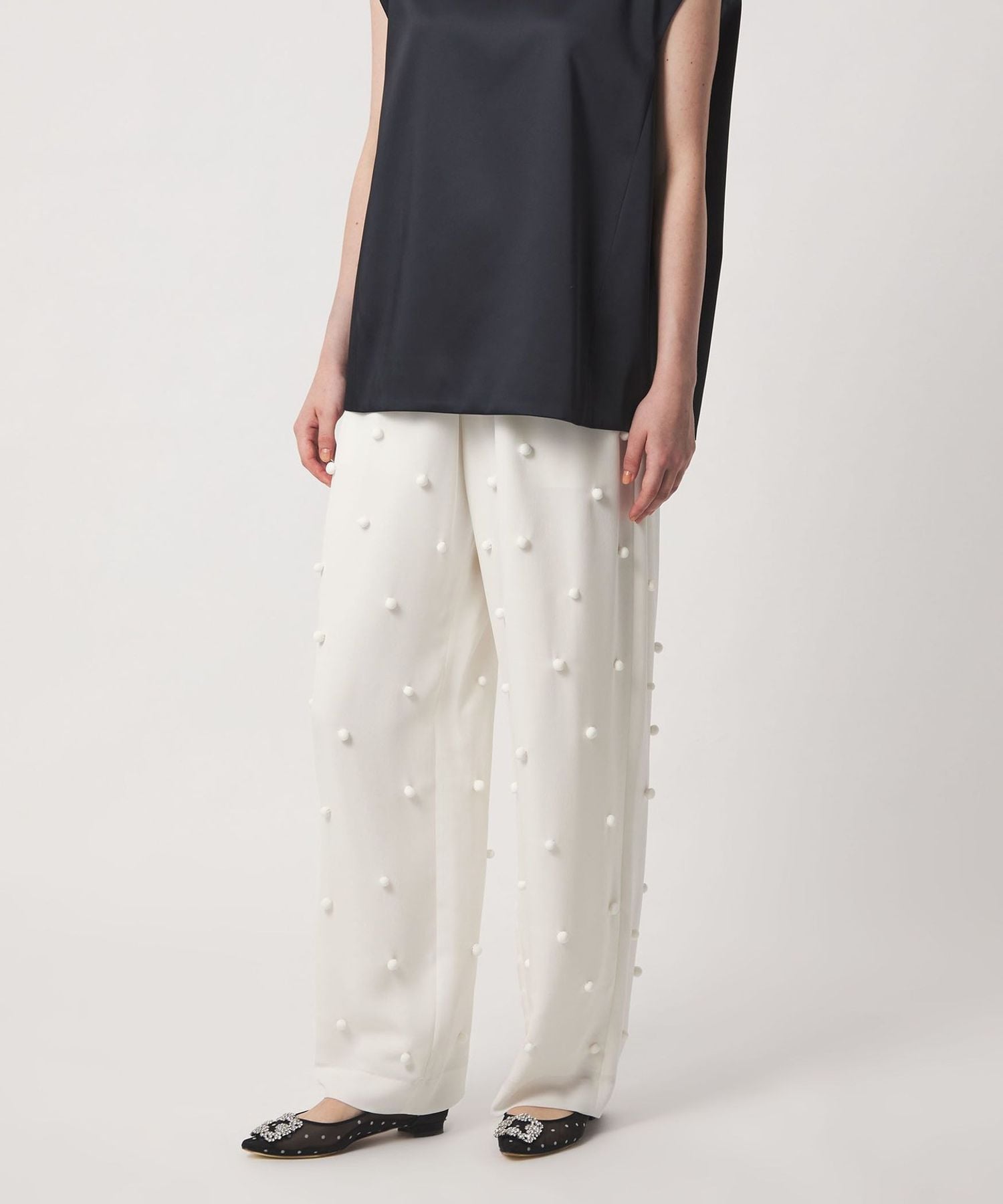 PRE エンブロドットドロストパンツ（WHITE）