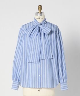 DRAWER/CEREMONY コットンストライプリボンシャツ/シャツ / ブラウス
