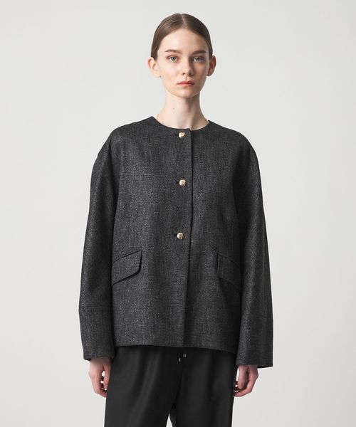 DRAWER/CEREMONY メランジリボンノーカラージャケット/ノーカラージャケット