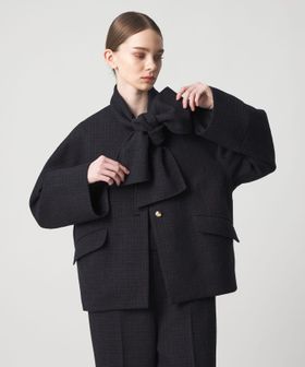 DRAWER/CEREMONY ツイードリボンノーカラージャケット/ノーカラージャケット