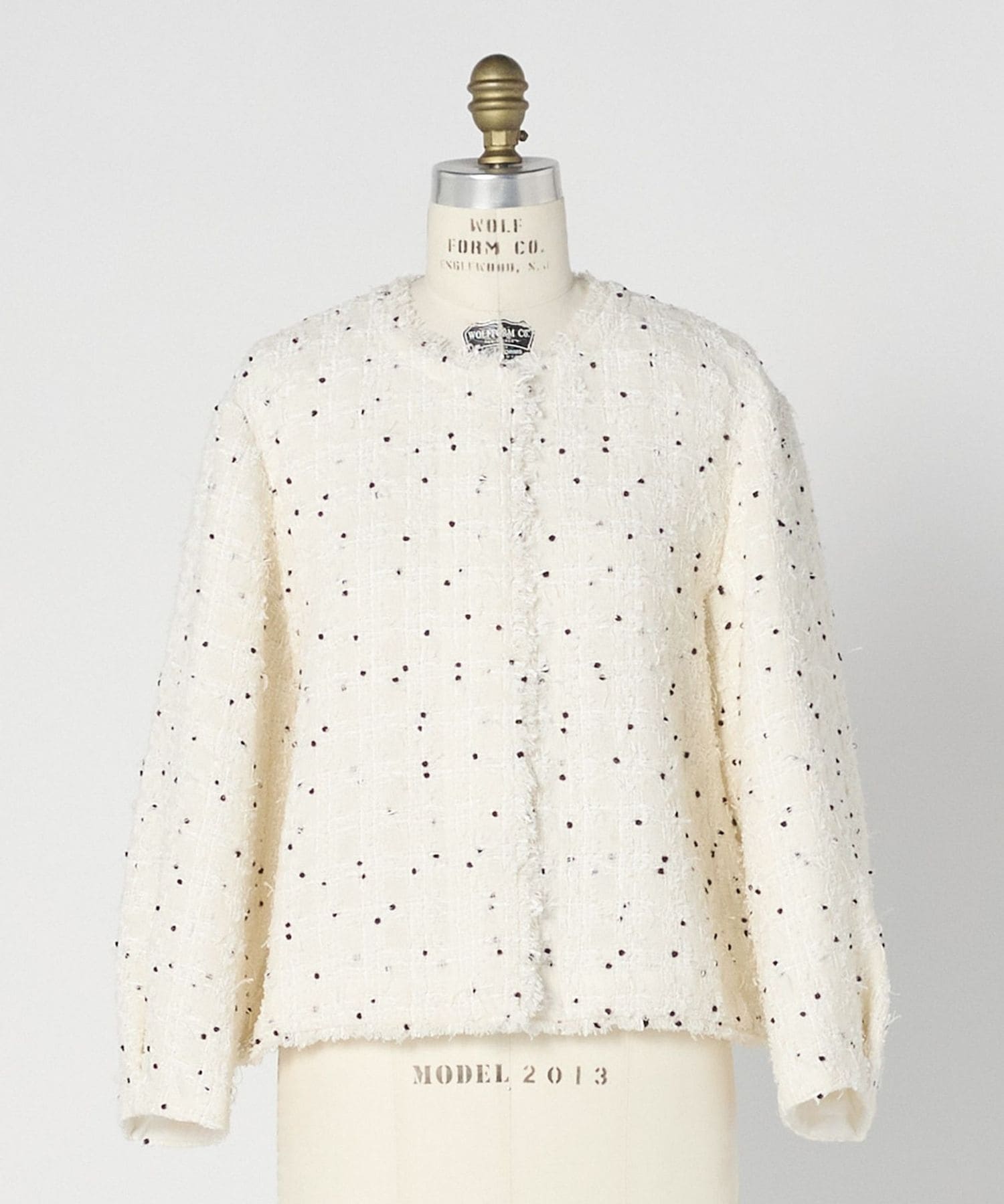 RESORT ドットツイードフリンジノーカラージャケット