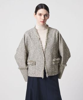DRAWER/SPRING1 フリンジツイードジャケット/ノーカラージャケット
