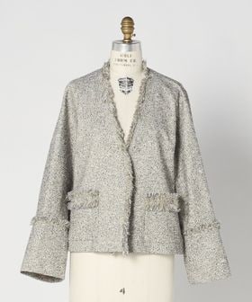 DRAWER/SPRING1 フリンジツイードジャケット/ノーカラージャケット