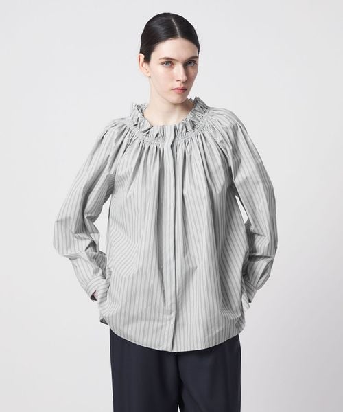 DRAWER/SPRING1 ストライプギャザーカラーブラウス/シャツ / ブラウス