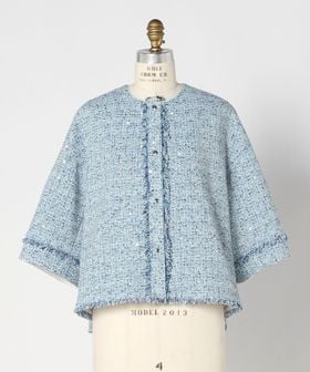 DRAWER/SUMMER ハーフスリーブツイードジャケット/ノーカラージャケット