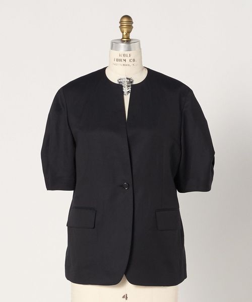 DRAWER/SUMMER ツイルハーフスリーブジャケット/ノーカラージャケット