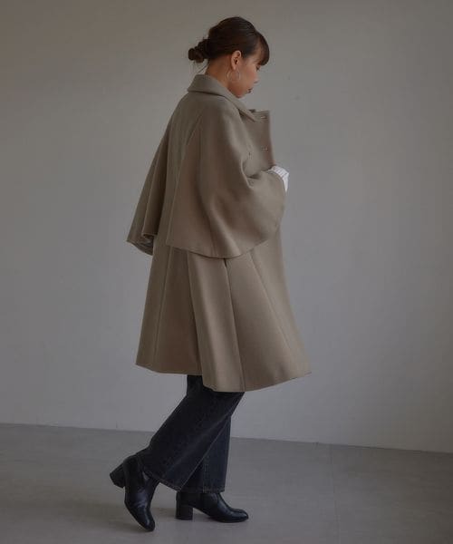 美品　EMMEL REFINES　ダブルボタン Aラインコート　ライトグレー　M EMMEL REFINES＞EM ダブルボタン ロングコート