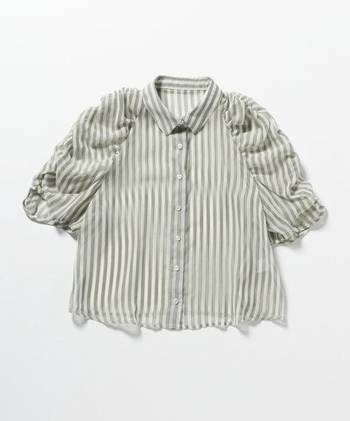EMMEL REFINES/＜EMMEL REFINES＞EM シアーストライプ ソデギャザー ブラウス/シャツ / ブラウス