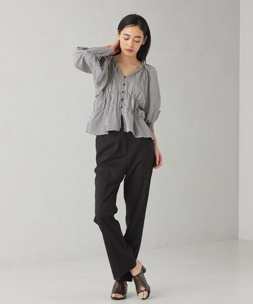 ella selectshopコットンタイプライターギャザーブラウスエラ