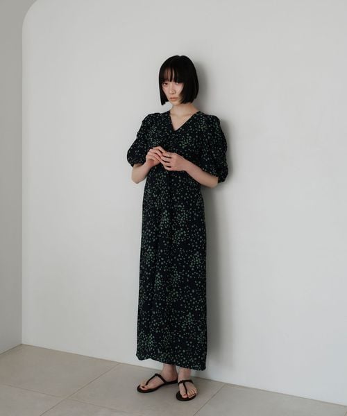 EMMEL REFINES＞EM ドットギャザー ショートスリーブ ワンピース