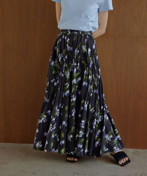 EMMEL REFINES/＜EMMEL REFINES＞EM フラワープリント シャーリング スカート/ミモレ / ロング