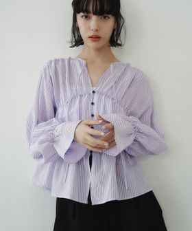 EMMEL REFINES/＜EMMEL REFINES＞EM ストライプ ギャザー ブラウス/シャツ / ブラウス