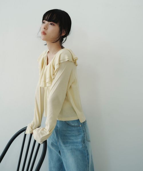 EMMEL REFINES/＜EMMEL REFINES＞EM フリルネック フライス カーディガン/カーディガン / ボレロ